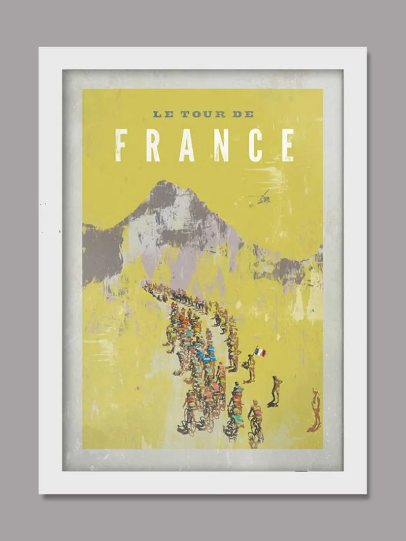 Tour De France A3 Poster Print - Vintage Yellow - Oak Frame